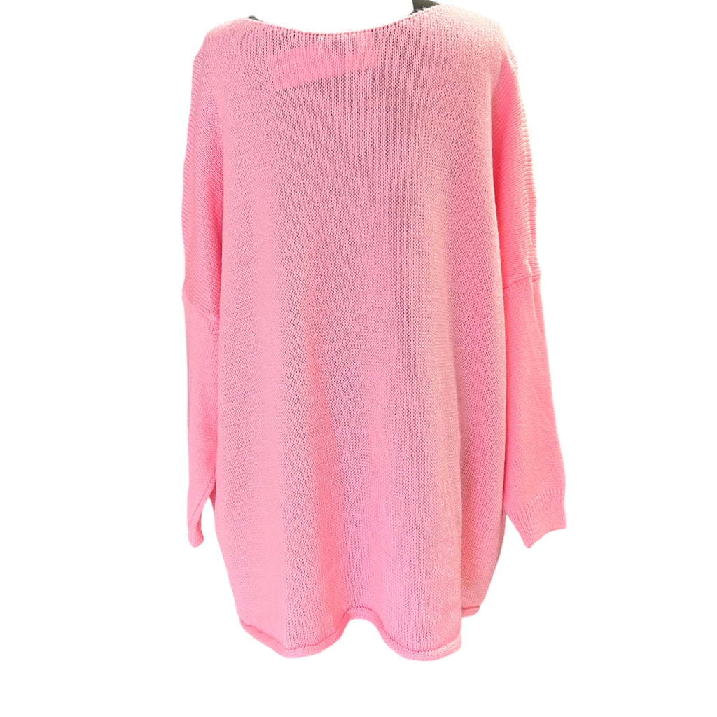 Roze dunnere trui La  Bass One size makkelijk tot maat 56/58