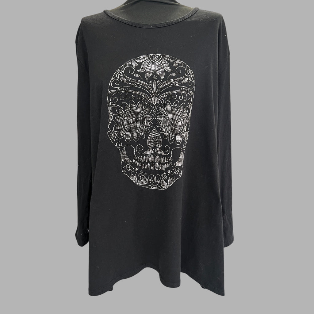 T-shirt lange mouwen skull zwart  maat 48-50