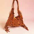 Macrame tas met franje in brique kleur