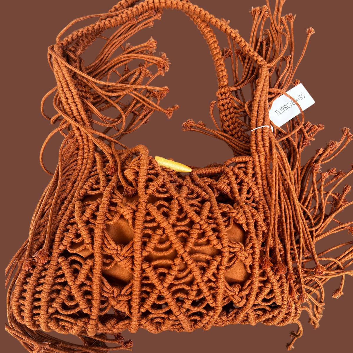 Macrame tas met franje in brique kleur