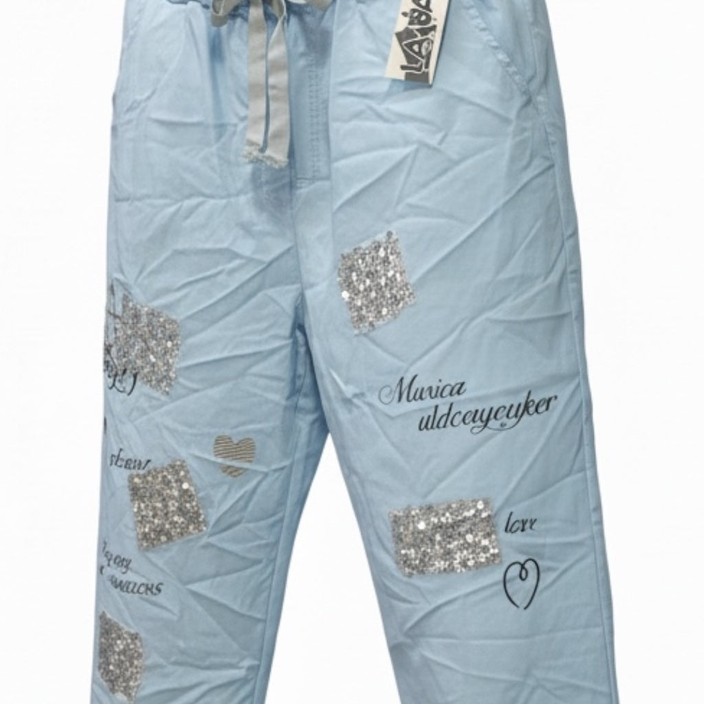 La Bass jogger met opdruk en strass past voor maat 50-52-54