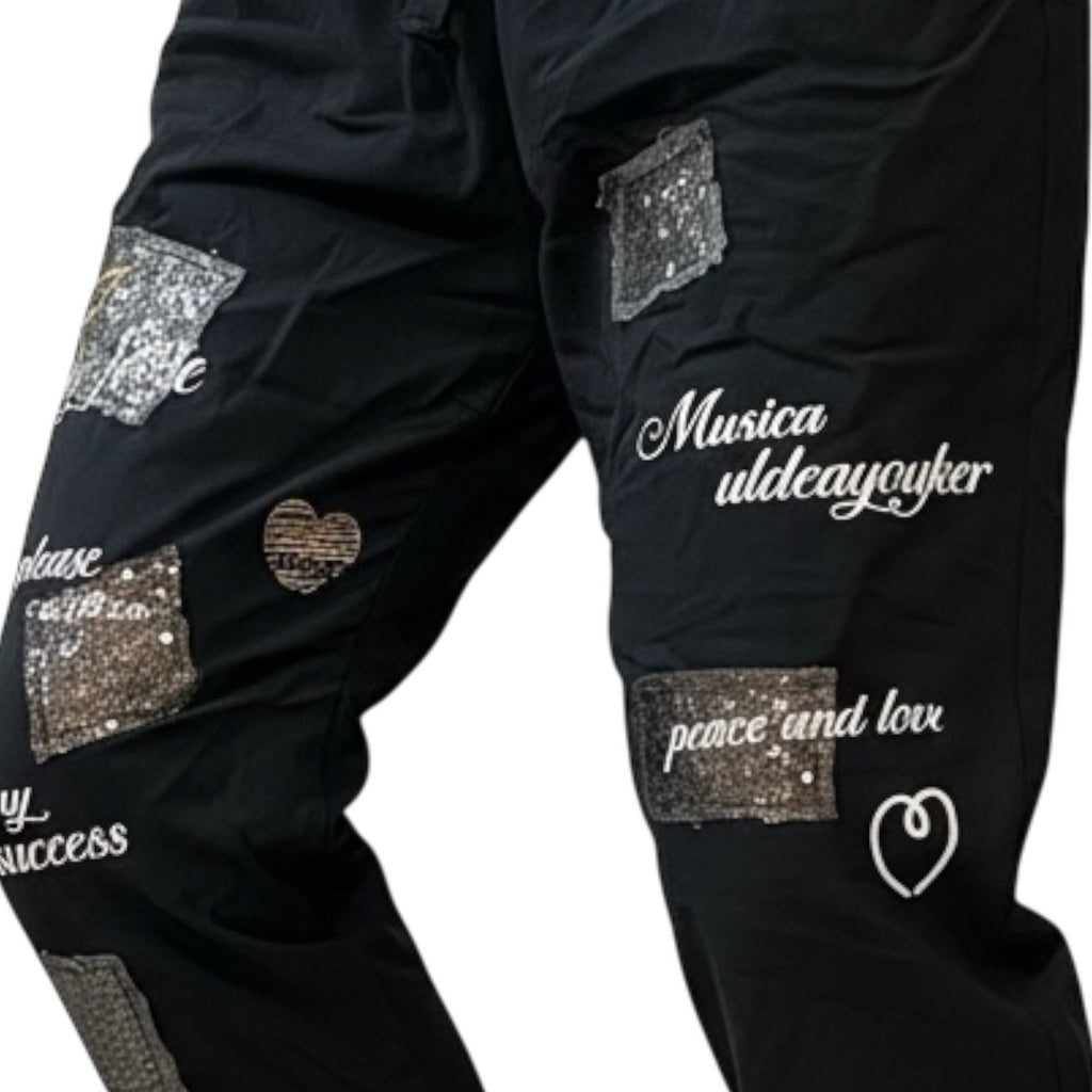 La Bass Jogger zwart met opdruk past voor maat 50-52-54