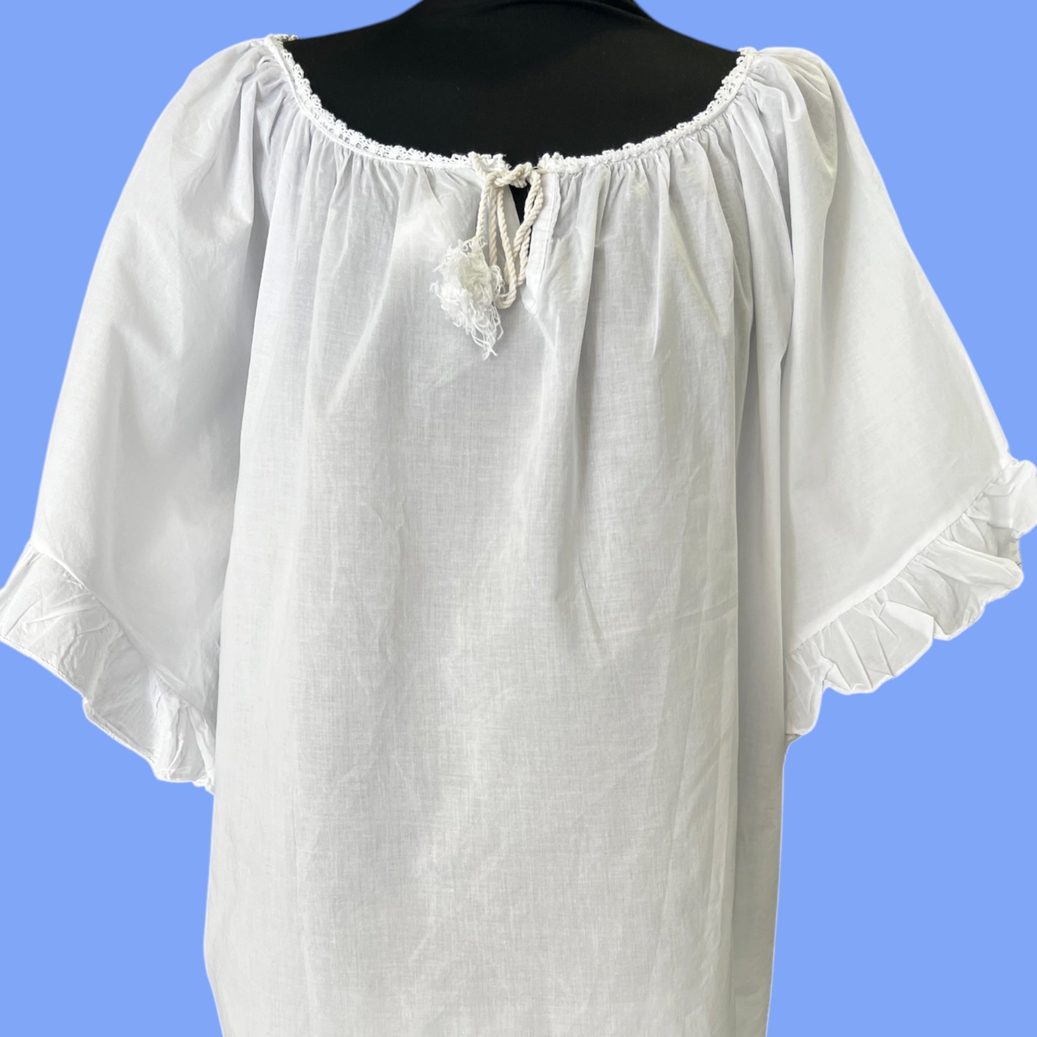 Carmen blouse met wijde roezel mouw One size voor maat 50-52-54-56