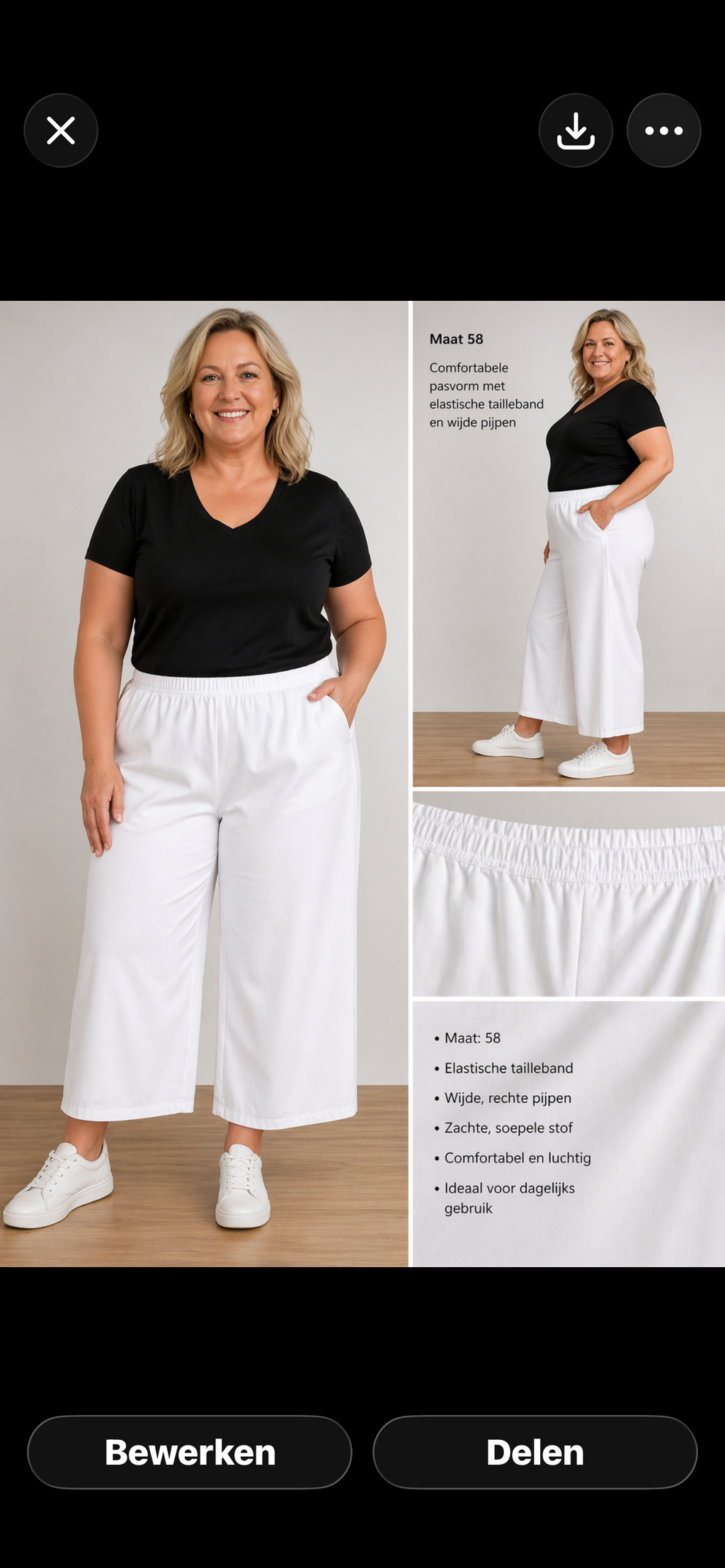 Naveed luchtige broek wijde pijpen maat  56/58 wit Plus Size