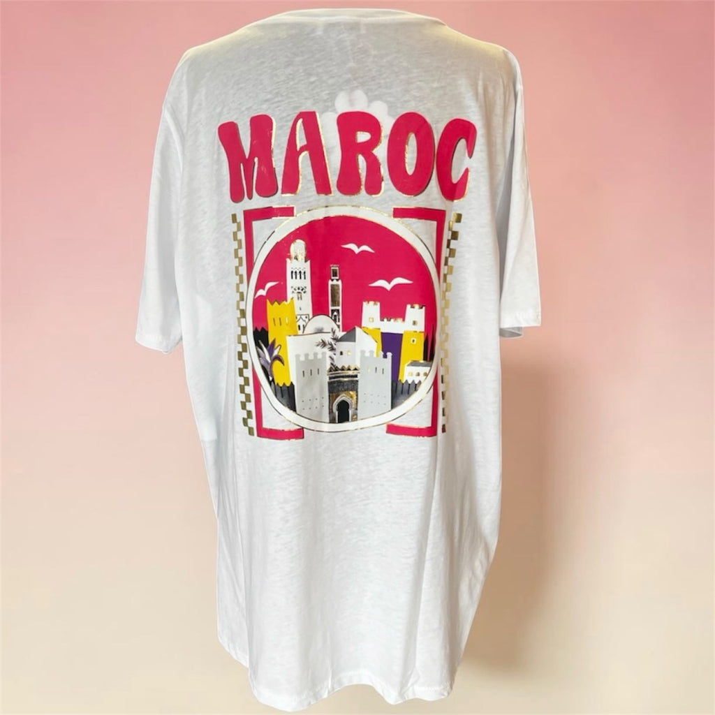 T shirt korte mouwen wit met achterkant opdruk maat 48 Maroc