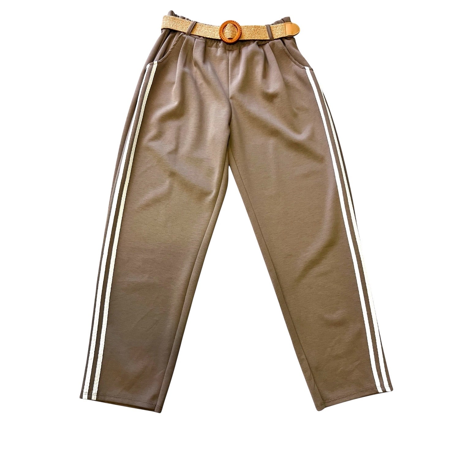 Jogger beige met witte strepen zijkant mt 48-50-52