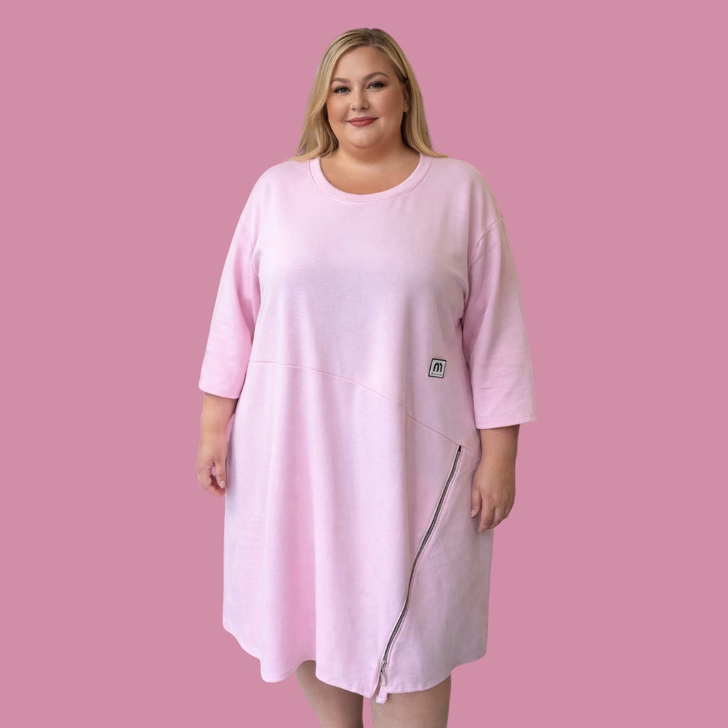 Roze jurk/tuniek met rits zijkant One size past voor maat 48-50 kleine 52