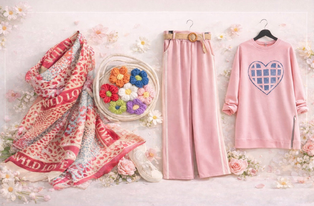 Sweatshirt roze met jeans hart mt 50-52 en 54