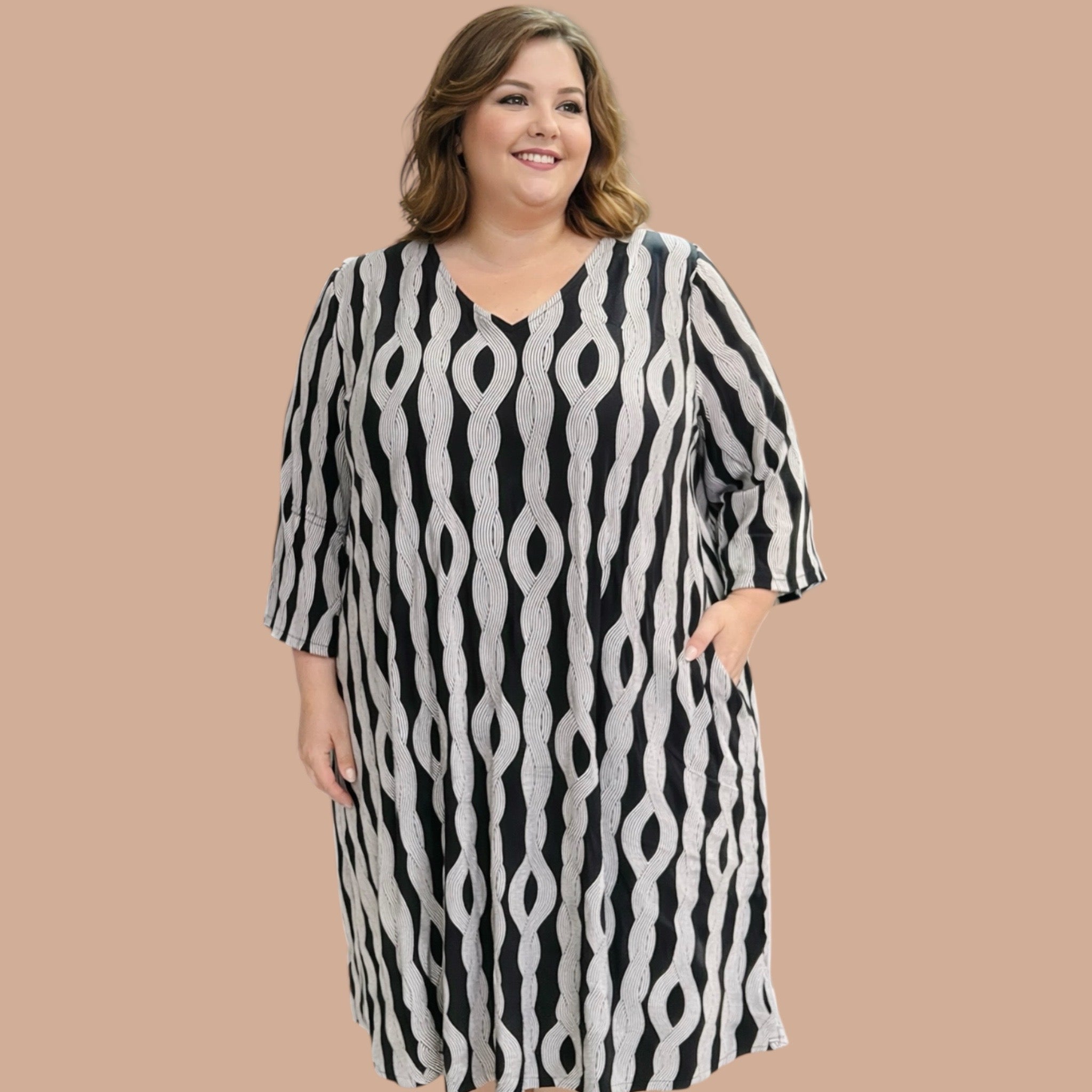 Jurk mt 48/50 Zwart beige Kaffe Curve