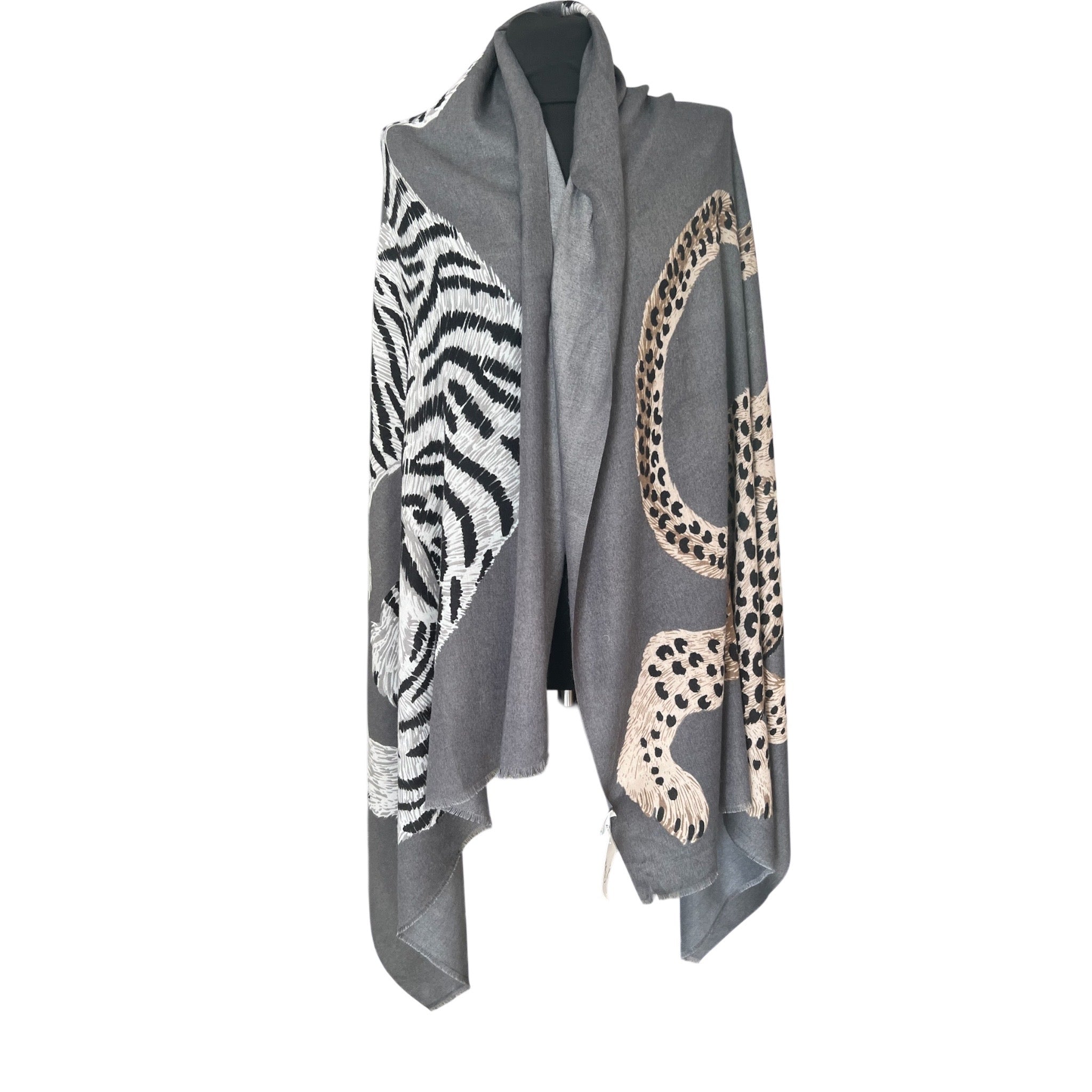Shawl met animal print grijs