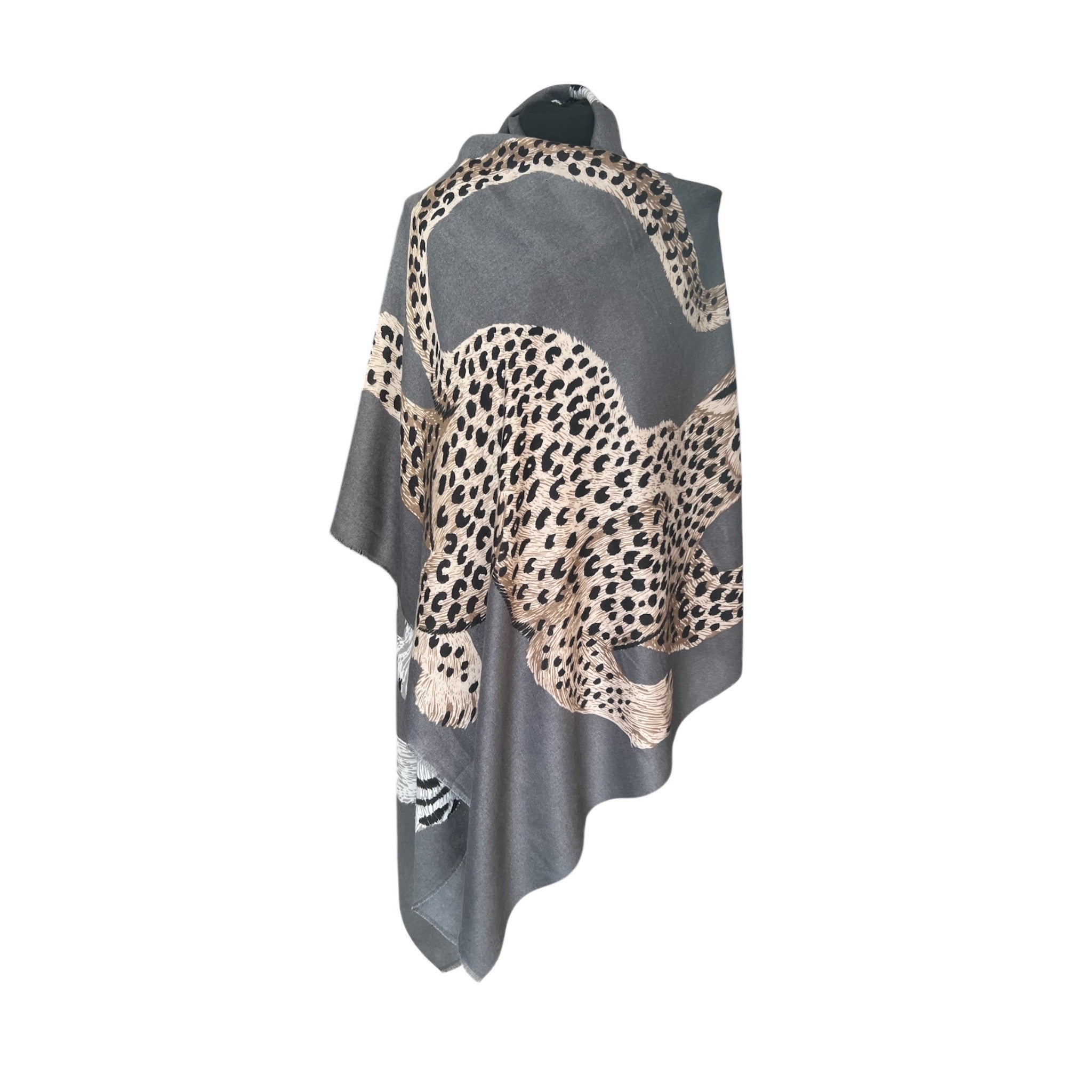 Shawl met animal print grijs