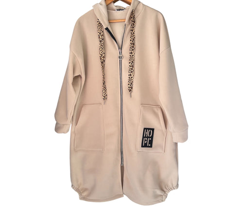 Beige vest lang met capuchon 48