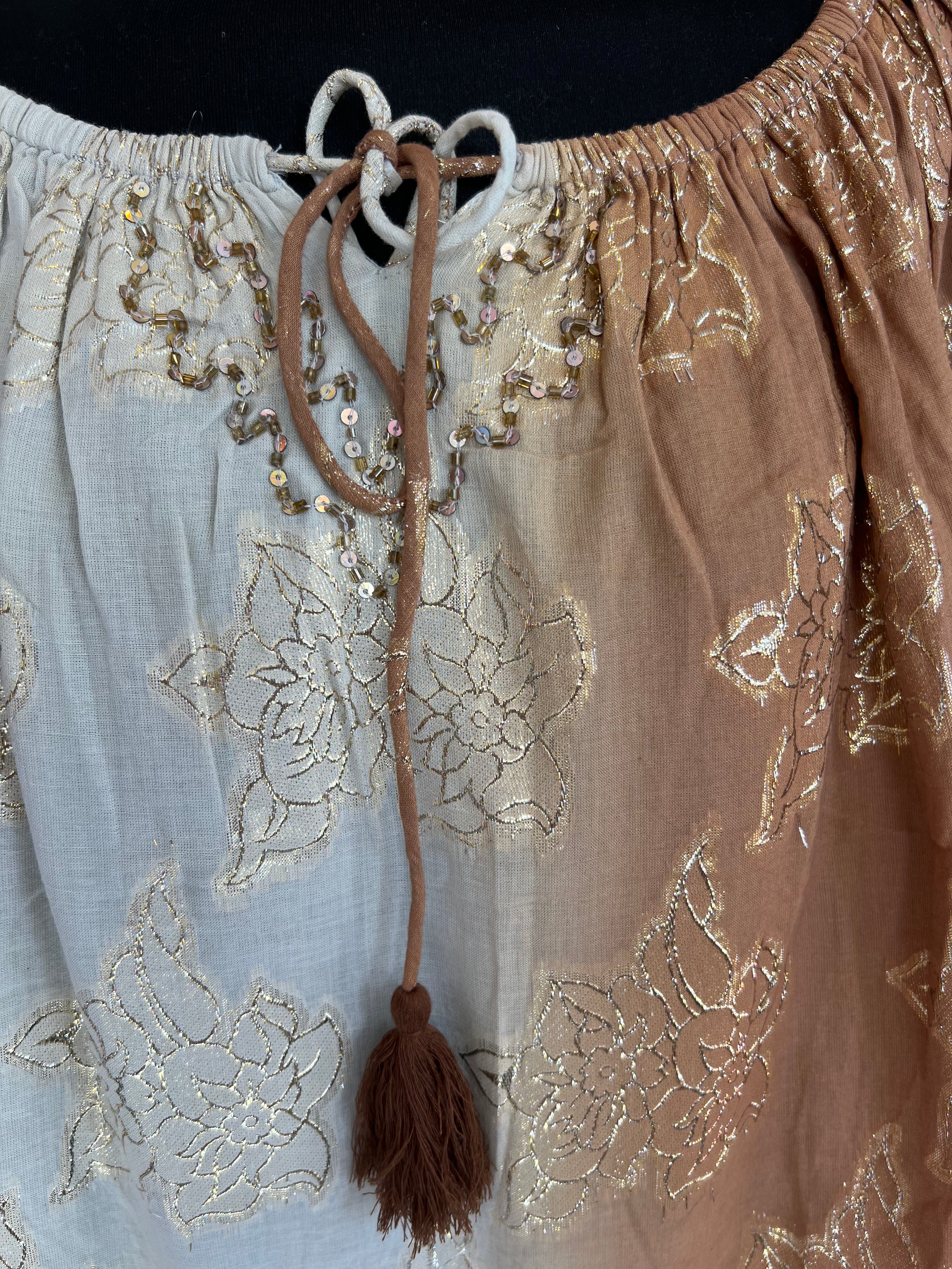 Beige bruin Jurkje /tuniek met goud past voormaat 50-52-54