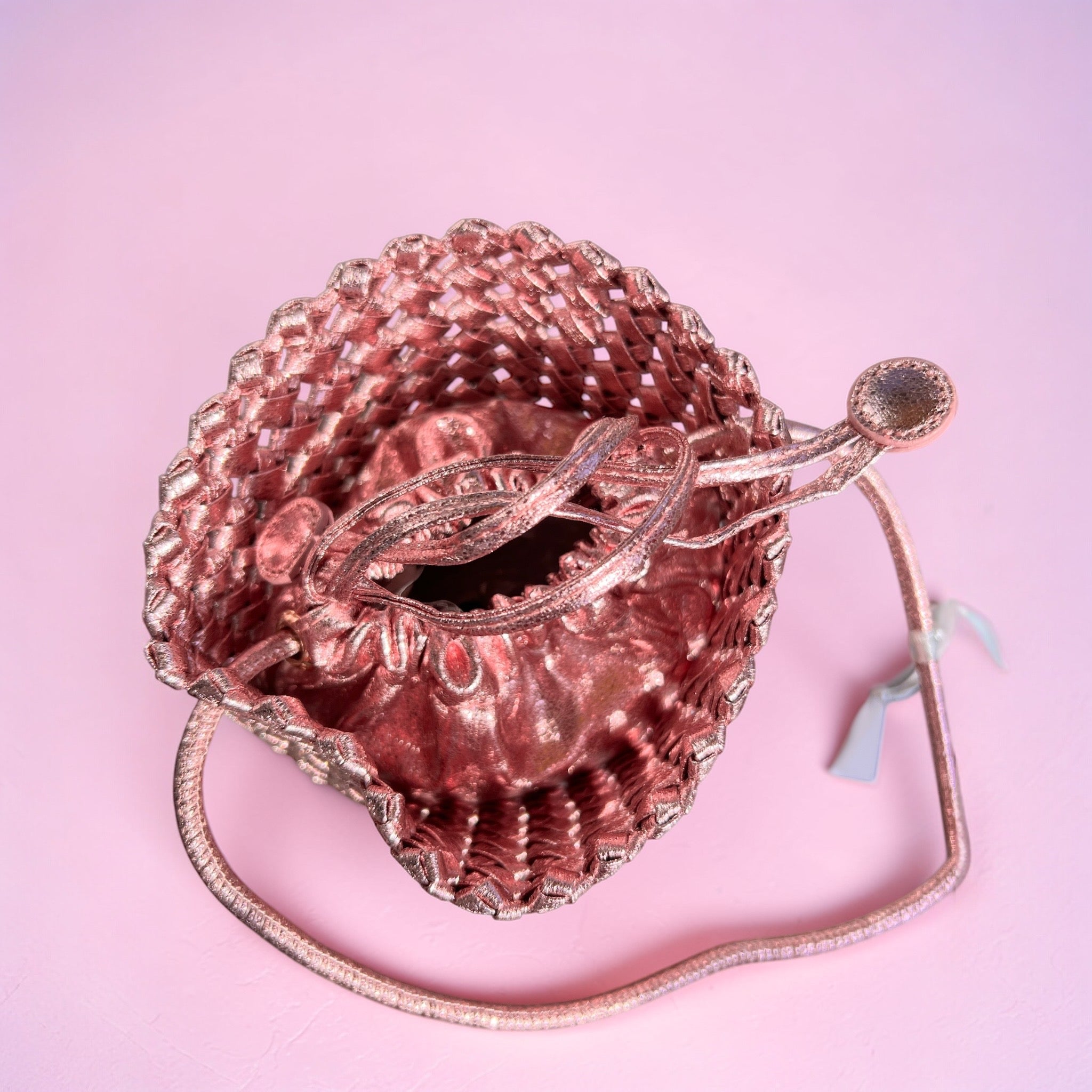 Buideltasje roze Metallic lange hengsel