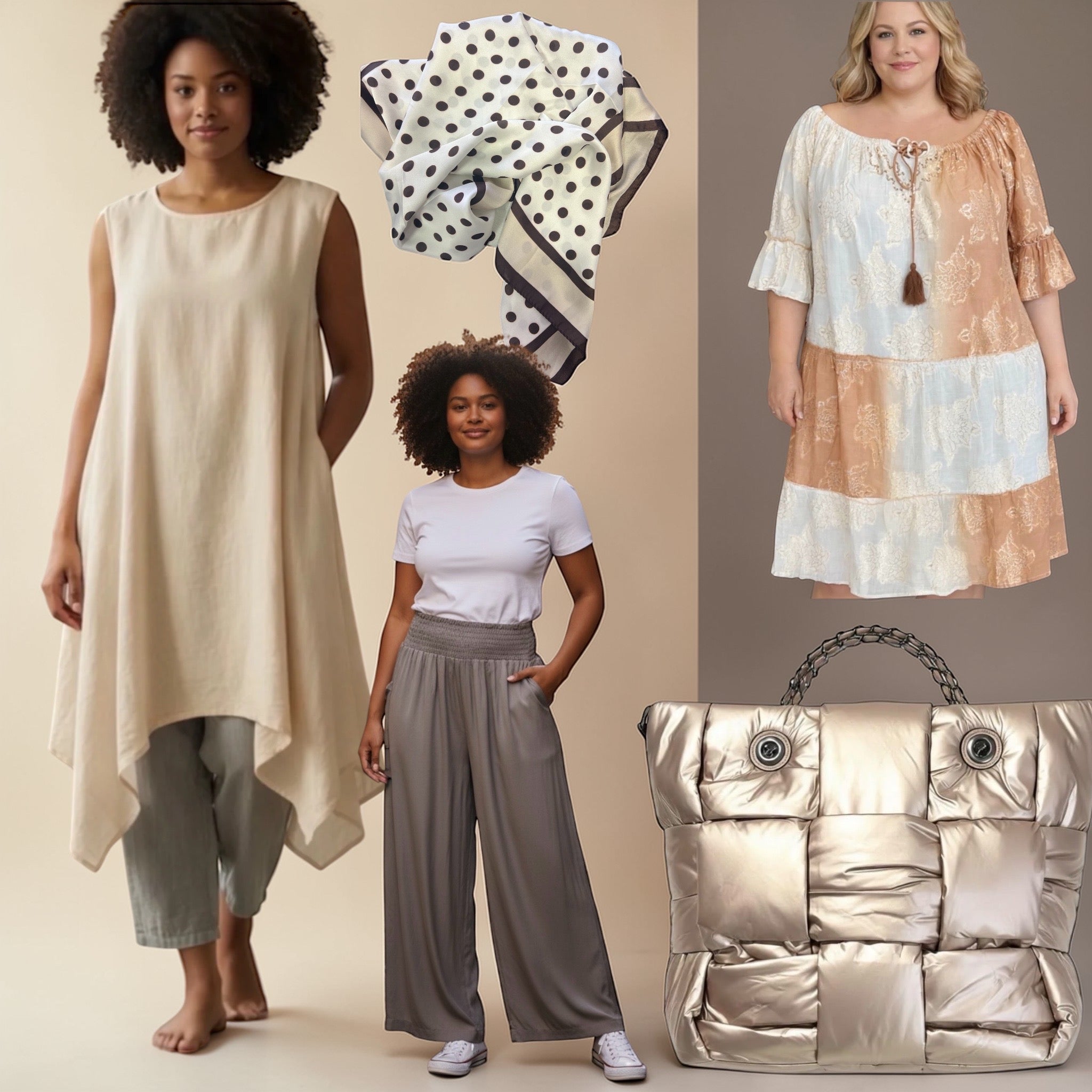 Comfortabele broek van Luna Serena maat 48 tot 52 Taupe