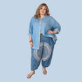 Jeans blouse met Mickey Mouse achter One size -Plus size