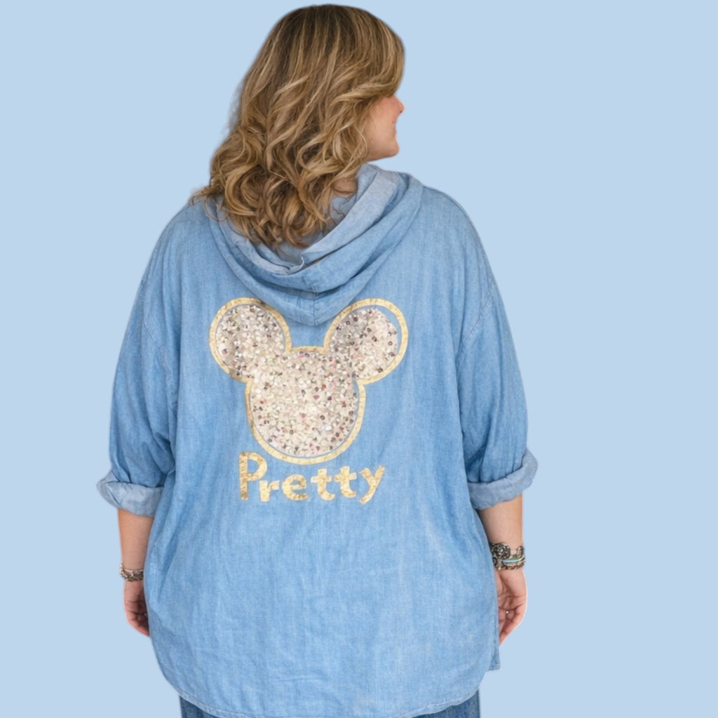 Jeans blouse met Mickey Mouse achter One size -Plus size