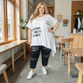 Asymmetrisch T-shirt wit met opdruk One size- Plus size