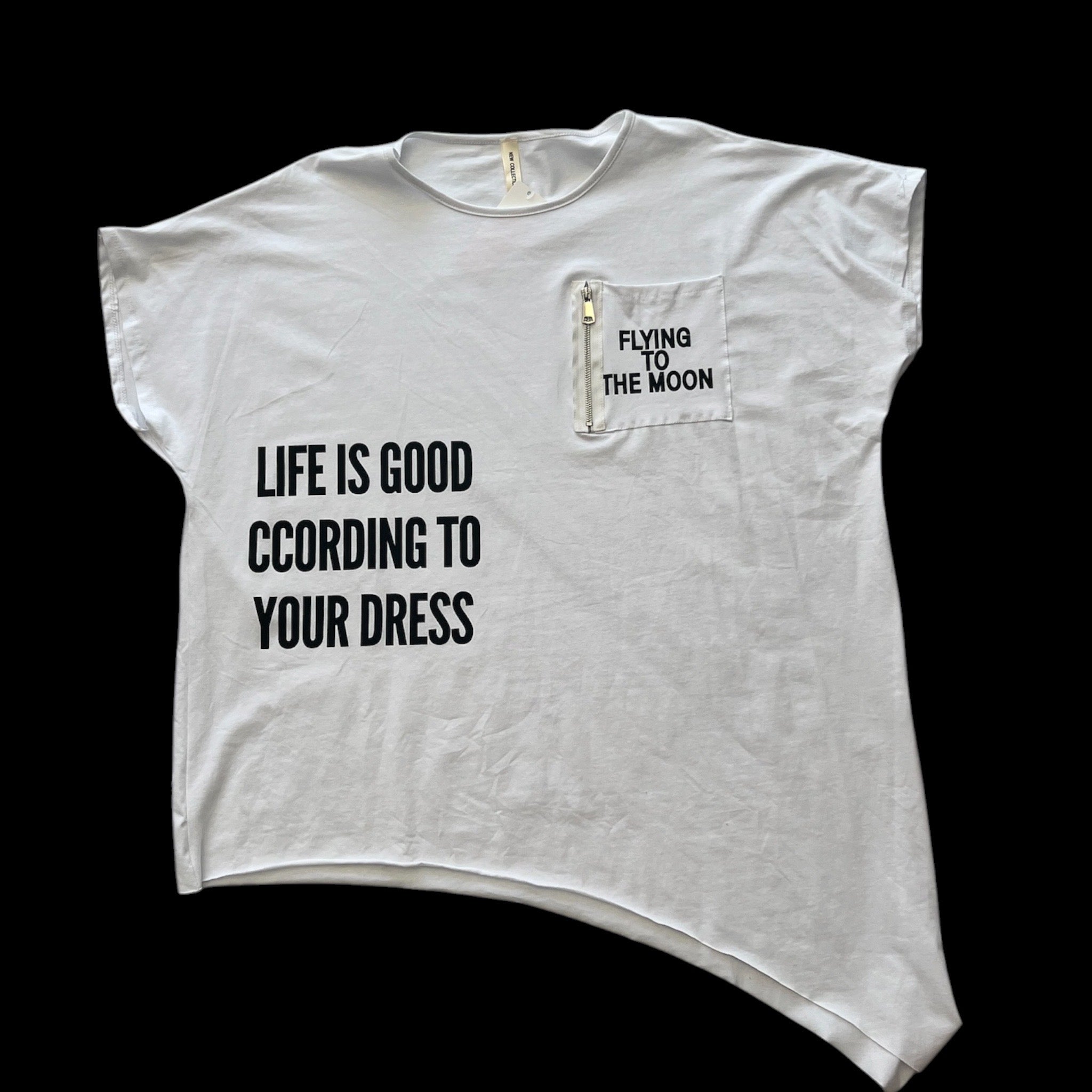 Asymmetrisch T-shirt wit met opdruk One size- Plus size