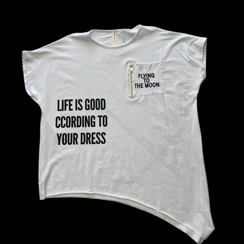 Asymmetrisch T-shirt wit met opdruk One size- Plus size