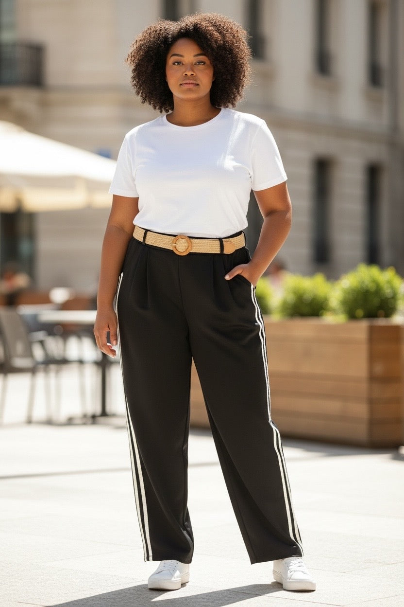 Jogger zwart  met witte strepen One Size