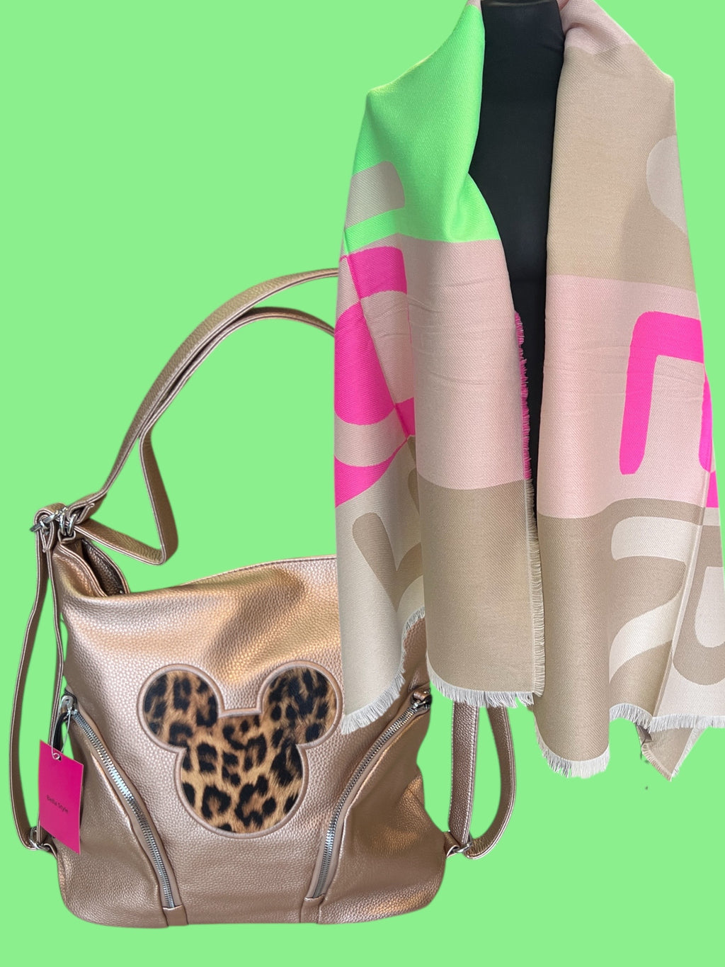 Tas goudkleurig met Mickey panterprint