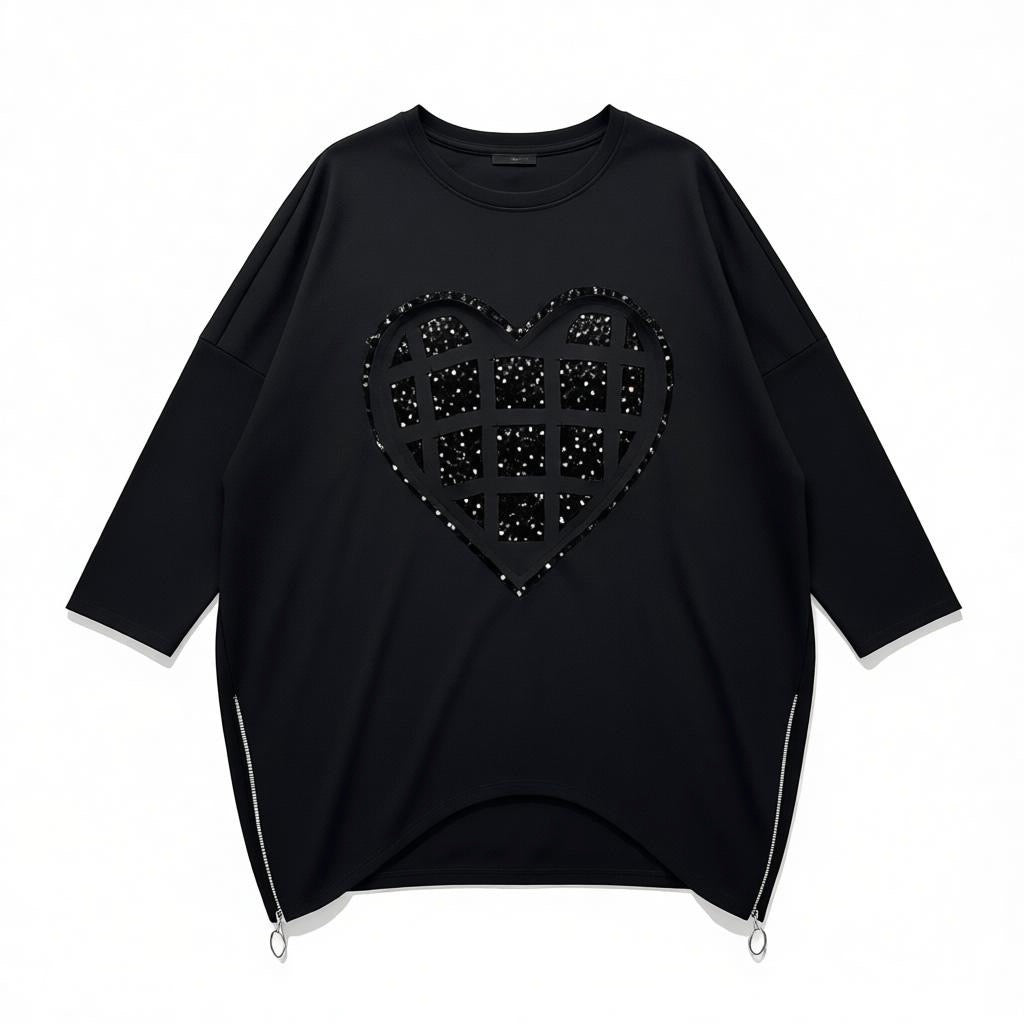 Trui met hart zwart One size mt 50-52-54