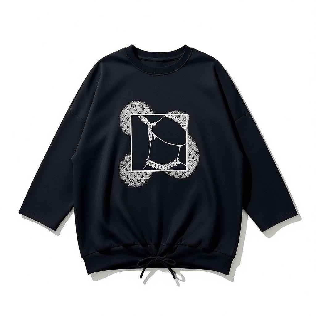 Ruime trui  zwart One Size zilveren opdruk