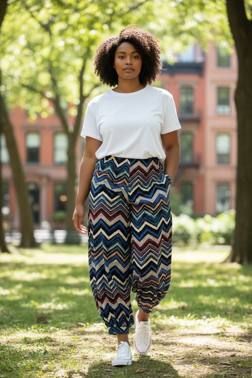 Wijde broek onder elastiek van R.A.F.A.Y One size mt 46-48-50