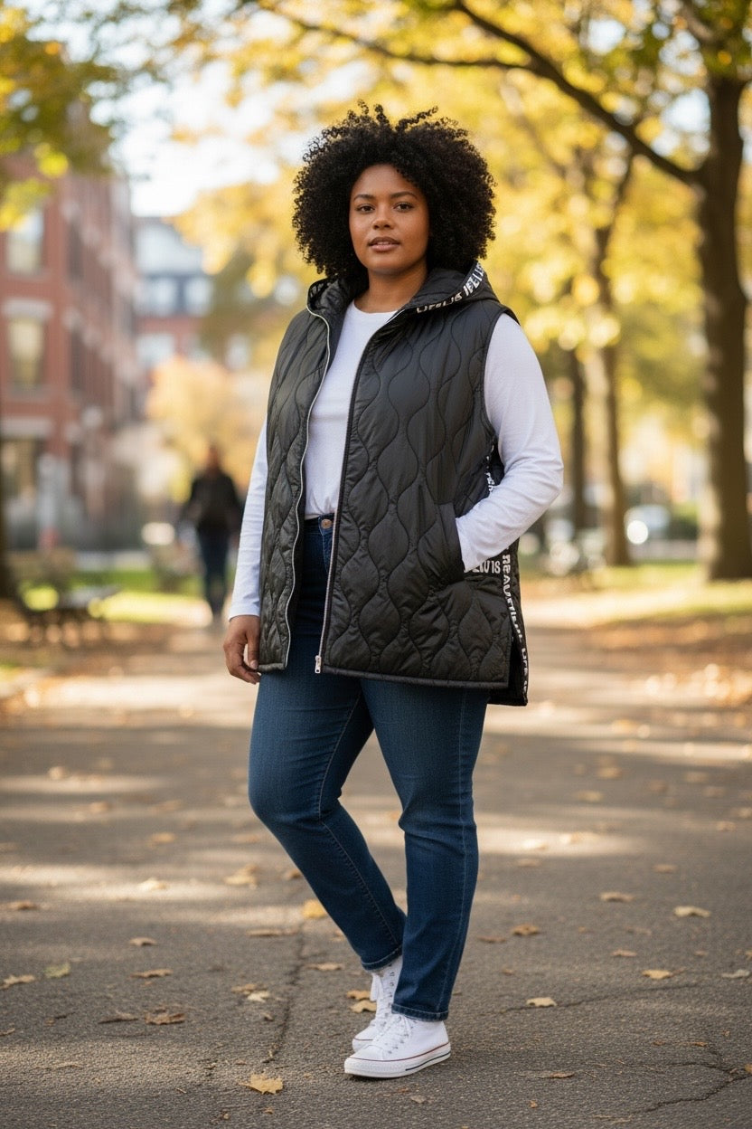 Bodywarmer dun gewatteerd zwart One size