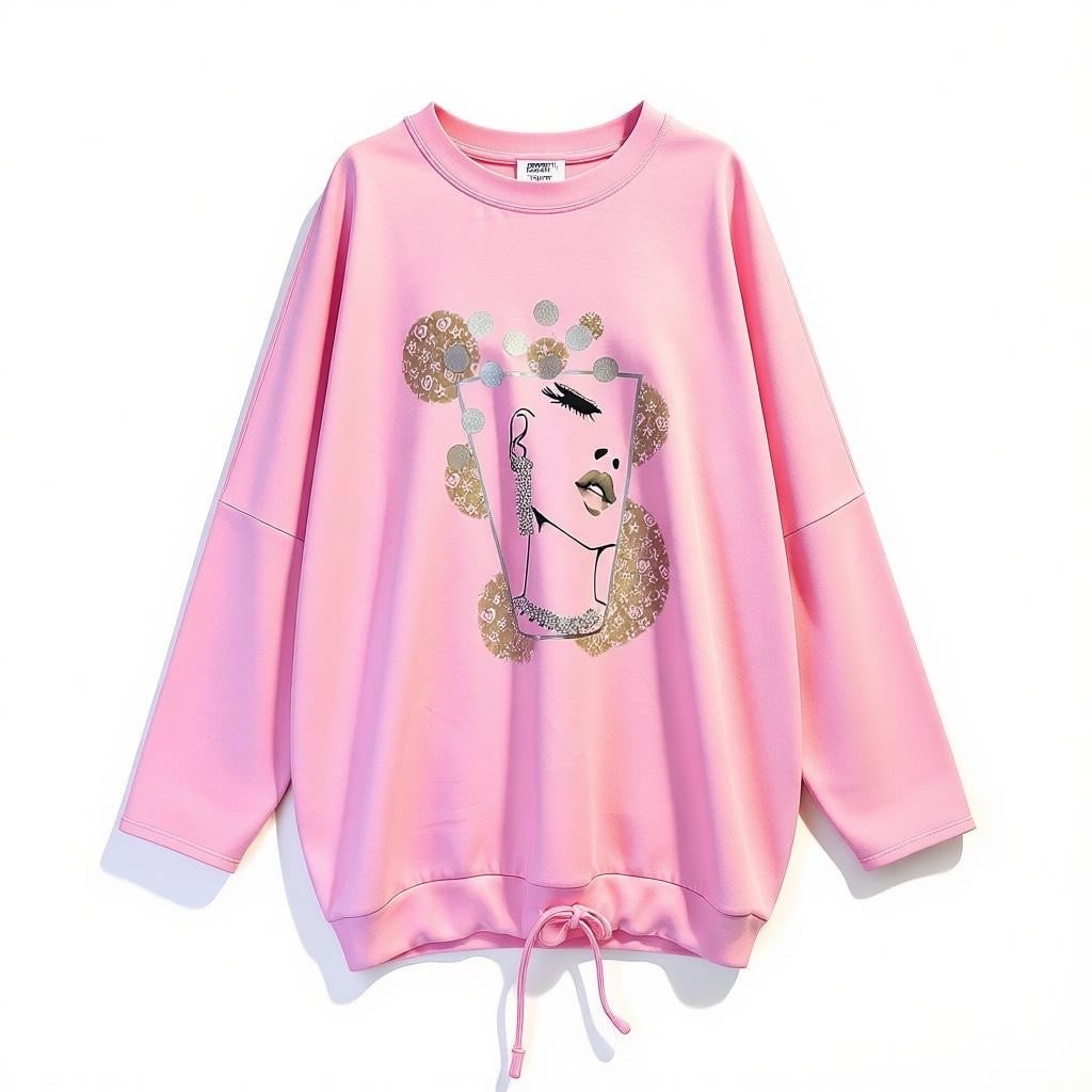 Ruime trui in roze met zilver opdruk One size