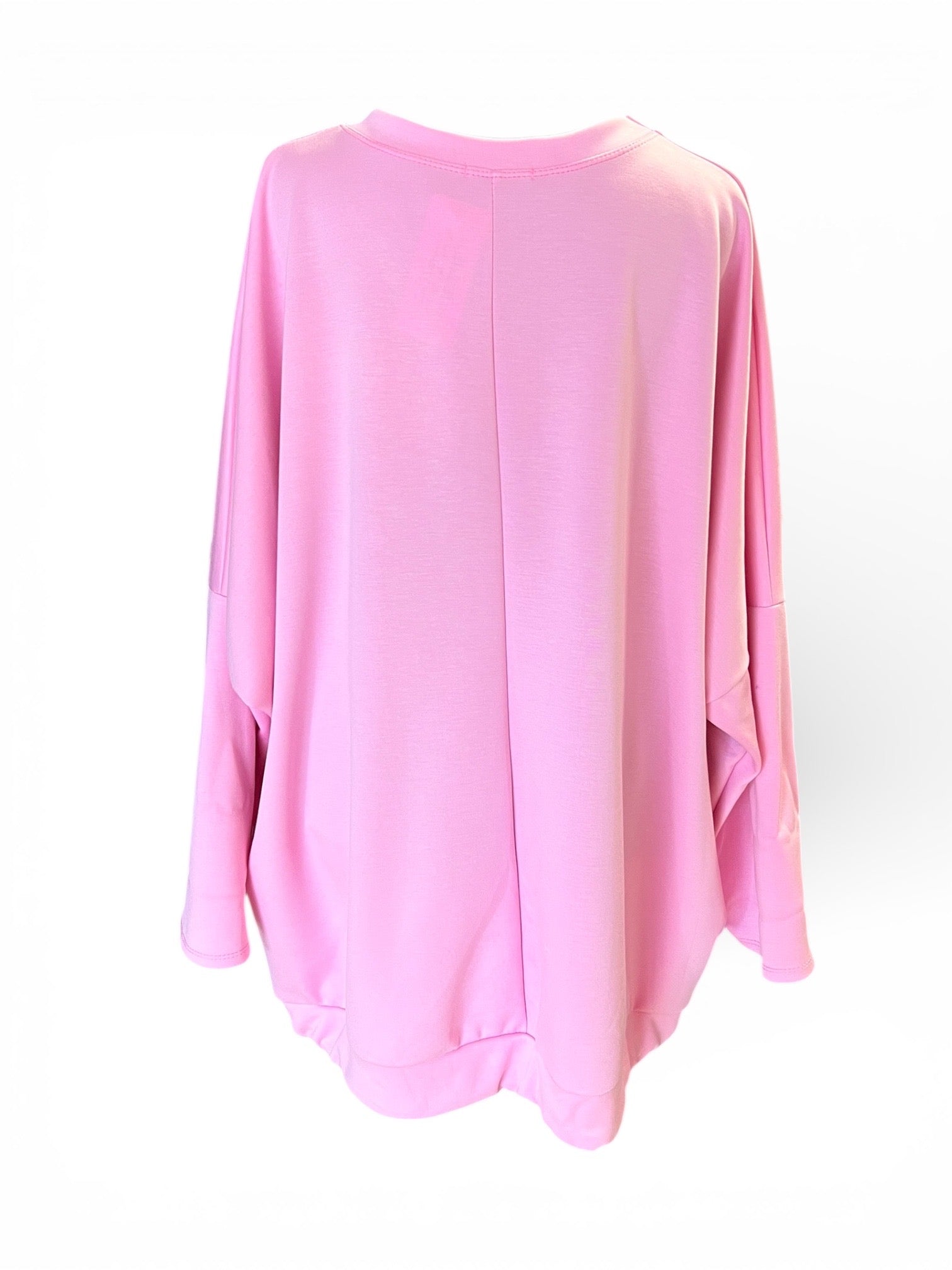 Ruime trui in roze met zilver opdruk One size