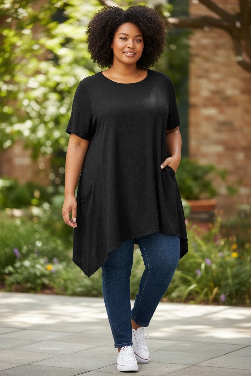 Tuniek korte mouw zwart One size mt 52-54-56-58