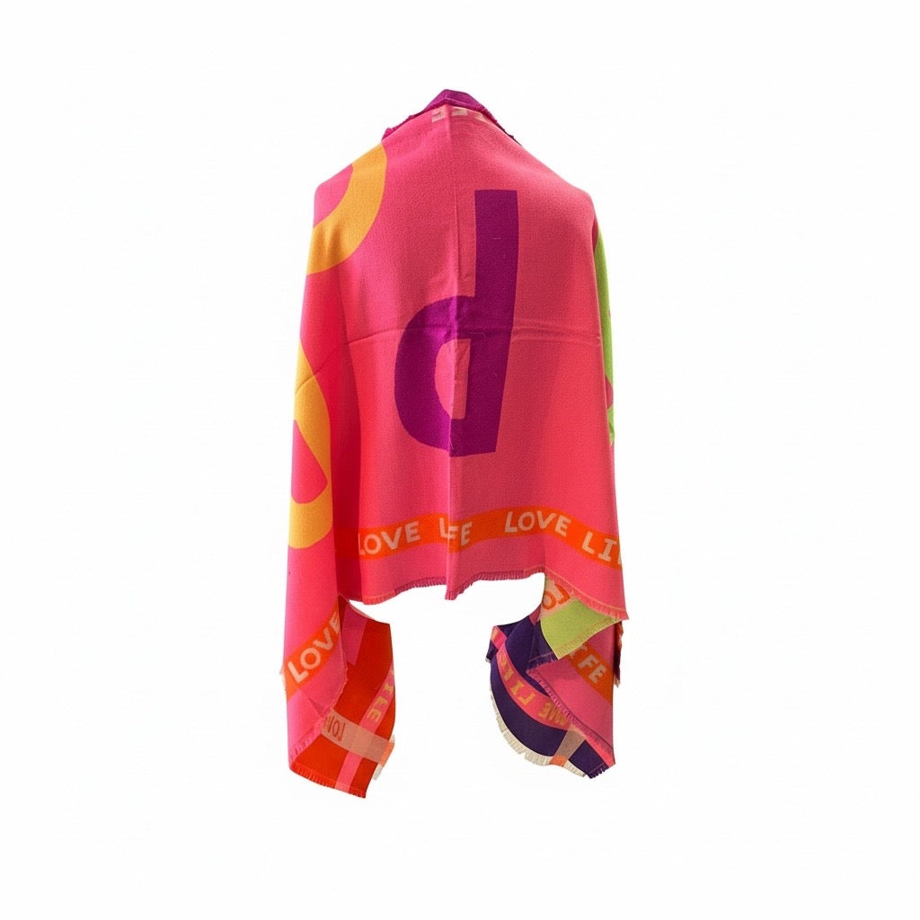 Ruime viscose sjaal kleurrijk met tekst