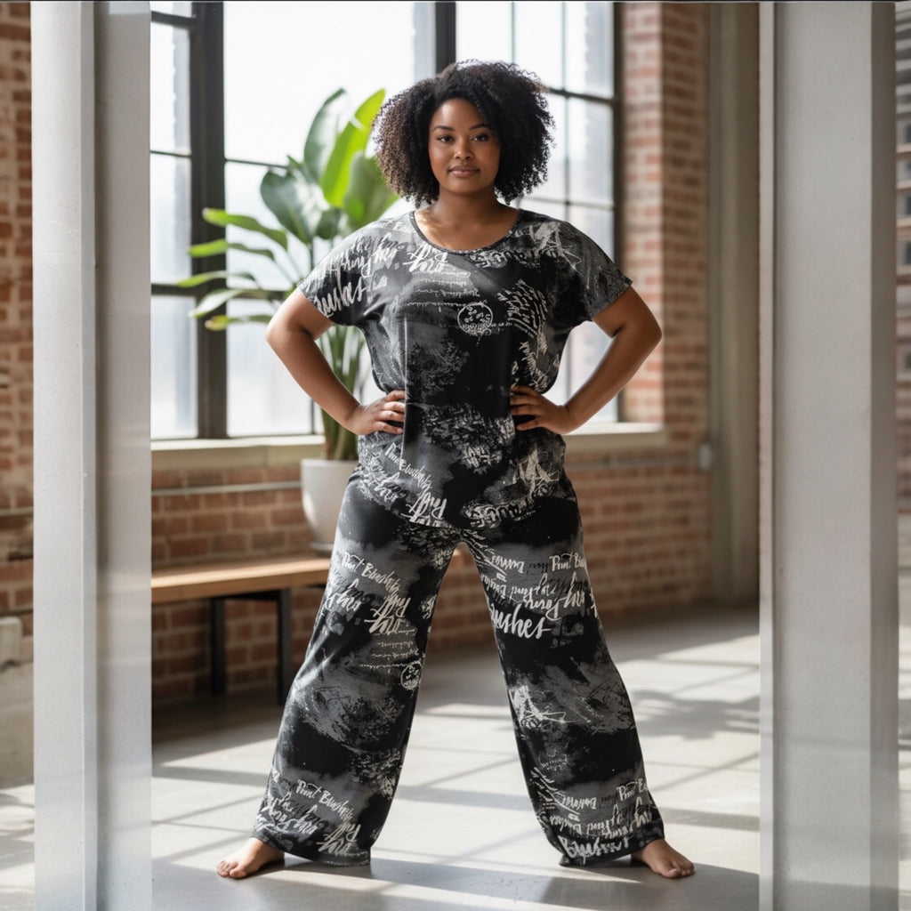 2 delig wijde broek en shirt maat 48/50/52
