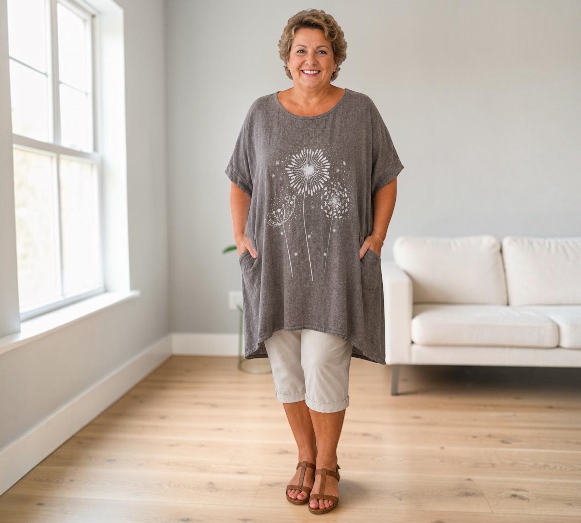 La Bass tuniek met zakkenkatoen/linnen One size past tot maat 58