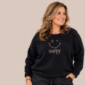 Ruime trui met Happy in goud Plus Size past tot maat 58